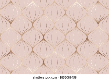 Geometric gold decoration shapes seamless pattern.