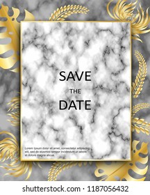 Geometric  gold diamond shape with marble background texture design for packaging, wedding card and cover template. Vector illustration