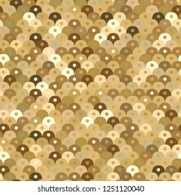 Geometric gold glitter background with sequins, dot, vector illustration, seamless pattern, retro style.