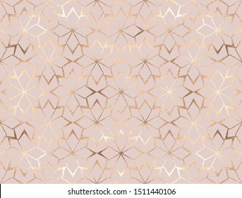 Geometric gold glitter flowers lattice seamless pattern.