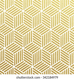 Geometric gold glittering seamless pattern on white background. 