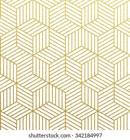 Geometric gold glittering seamless pattern on white background. 
