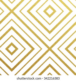 Geometric gold glittering seamless pattern on white background.