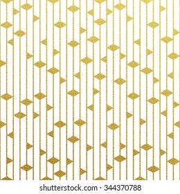 Geometric gold glittering seamless pattern on white background.