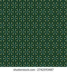 Geometric Gold Green Hexagon Cube Illusion Pattern.