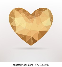 Geometric  gold heart shape with gold background texture design for packaging, wedding card and cover template.Heart symbol of love.vector illustration.Romance heart.Modern creative golden heart.