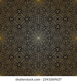 Geometric gold lace seamless pattern. Arabic tile lattice vector background.
