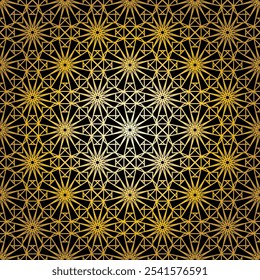 Geometric gold lace seamless pattern. Arabic tile lattice vector background.