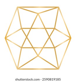 Geometric Gold Line Crystal Forms. Geometric Wireframe