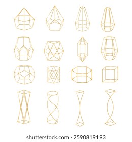 Geometric Gold Line Crystal Forms. Geometric Wireframe