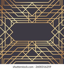 Geometric gold lines creating an elegant art deco frame over a dark background, ideal for invitations, posters, or decorative projects with a vintage or luxurious style
