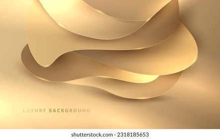 Geometric gold lines luxury shapes abstract background. Invitation golden card design. Paper waves concept. Cosmetic glitter backdrop. Vector eps10.