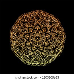 Geometric gold logo template. Vector gold arabic ornamental symbol on black background.Vector Flower Mandala. Vintage decorative elements.