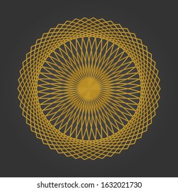 Geometric gold logo template. Vector gold arabic ornamental symbol on black background.Vector Flower Mandala. Vintage decorative elements.