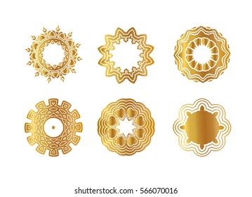Geometric gold mandala. Vector ornamental border frame. Indian Asian Arabic ottoman motif. round ornament.