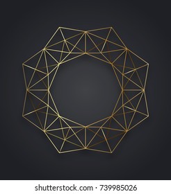 Geometric Gold Metallic Christmas Wreath. Vector Template, Space For Text.