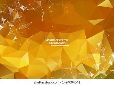Geometric Gold orange Polygonal background molecule and communication. Connected lines with dots. Minimalism background. Concept of the science, chemistry, biology, medicine, technology.