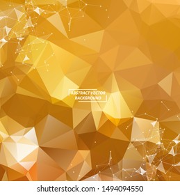 Geometric Gold orange Polygonal background molecule and communication. Connected lines with dots. Minimalism background. Concept of the science, chemistry, biology, medicine, technology.