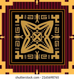 Geometric gold pattern design Ideal for silk scarf, kerchief, bandana, neck wear, shawl, hijab, fabric, textile, wallpaper, carpet, blanket, ceramics, or tiles. Artwork for fashion printing. Vector