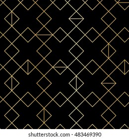 Geometric gold pattern with line rhombus. Seamless golden modern abstract geometric pattern on black background.