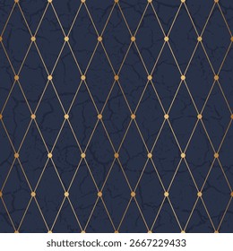Geometrisches nahtloses Muster aus Gold. Goldener Geometriehintergrund für Designabzüge. Elegante abstrakte Rautenwiederholtextur. Wiederholter eleganter Streifen. Wiederkehrende moderne, stilvolle Gitter. Vektorgrafik