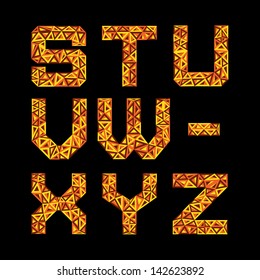 Geometric gold set alphabet of triangles. S-Z pack.. Vector Illustration.