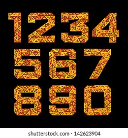 Geometric gold set alphabet of triangles. Numbers pack.. Vector Illustration.