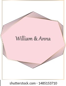 Geometric gold shiny frame isolated on white background. Golden luxury realistic rectangle border. Vector illustration