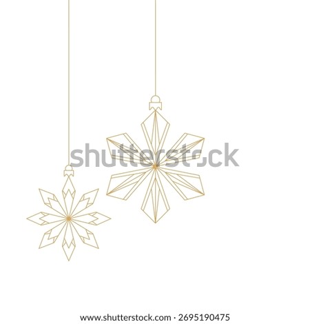 Geometric gold snowflake ornaments vector set, elegant christmas baubles design element.

