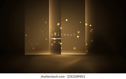 Geometric gold studio with lines and splash dots luxury abstract background. Celebration party or award golden interior design. Vector eps10.