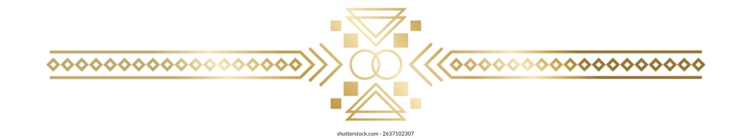 Geometric golden art deco ornament forming a horizontal band with squares, triangles and rhombuses, perfect for creating frames, borders and decorative patterns