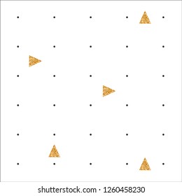 Geometric golden background Design template Black polka dot and golden shiny triangles on white backdrop Vector pattern in minimalistic style
