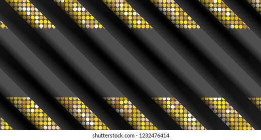 Geometric golden, black and gray background. Abstract 3d background with paper cut layers. Vector design element for banners, posters, covers.