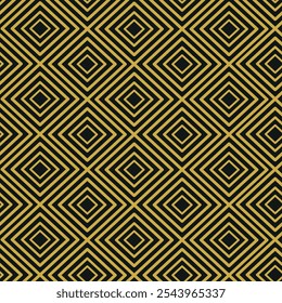 Geometric golden diamond line shapes  seamless pattern on black background. For wallpaper, web background and home décor 
