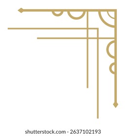 Geometric golden frame featuring art deco style elements like lines, semicircles, and rhombuses, creating an elegant vintage border perfect for decorative purposes