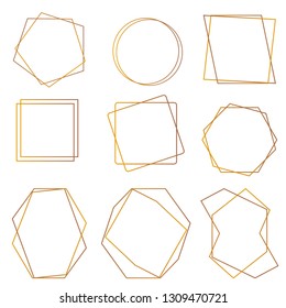 Geometric golden frame, Set of gold border, Simple shape minimalist for greeting card, wedding invitation, Decoration for cover, Elegant line 