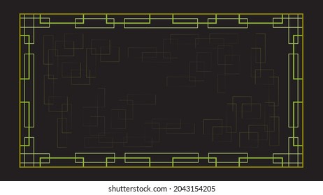 Geometric golden frame and textured background, technology concept, flat design, vector template.