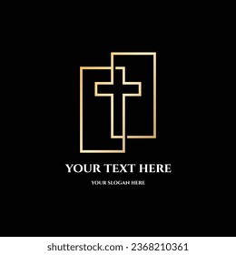 Geometric Golden Jesus Christian Cross Line Icon Symbol Illustration Vector