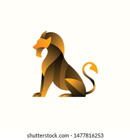 geometric golden, king lion logo design, icon, vector, template, white background