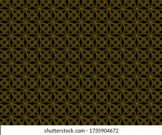Geometric golden knots repetion pattern set collage with black at background. Based in Celtic Art