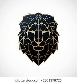 Geometric Golden Lion Head isolated on white background. Polygonal style. 