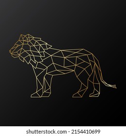 Geometric golden Lion side view. Vector illustration of the King of Beasts. Polygonal Wild Lion.