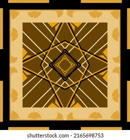 Geometric golden pattern design Ideal for silk scarf, kerchief, bandana, neck wear, shawl, hijab, fabric, textile, wallpaper, carpet, blanket, ceramics, or tiles. Artwork for fashion printing. 