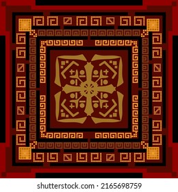 Geometric golden pattern design Ideal for silk scarf, kerchief, bandana, neck wear, shawl, hijab, fabric, textile, wallpaper, carpet, blanket, ceramics, or tiles. Artwork for fashion printing. 