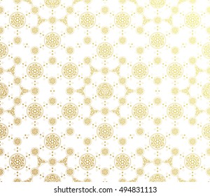 geometric golden seamless pattern with celtic and flower of life motifs, vector