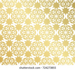 Geometric golden seamless pattern on white background, flower of life shapes, vector.