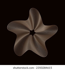 Geometric golden shape star linear. Vector gold design element on black.