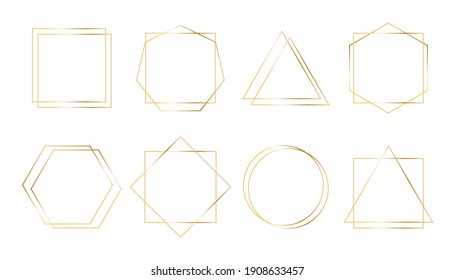 Geometric golden vector frames. Simple shapes thin line borders for invitations, wedding, premium decor. Art deco style