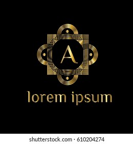 Geometric golden vector logo design letter A
