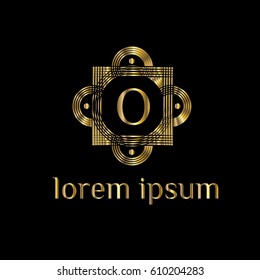 Geometric golden vector logo design letter O